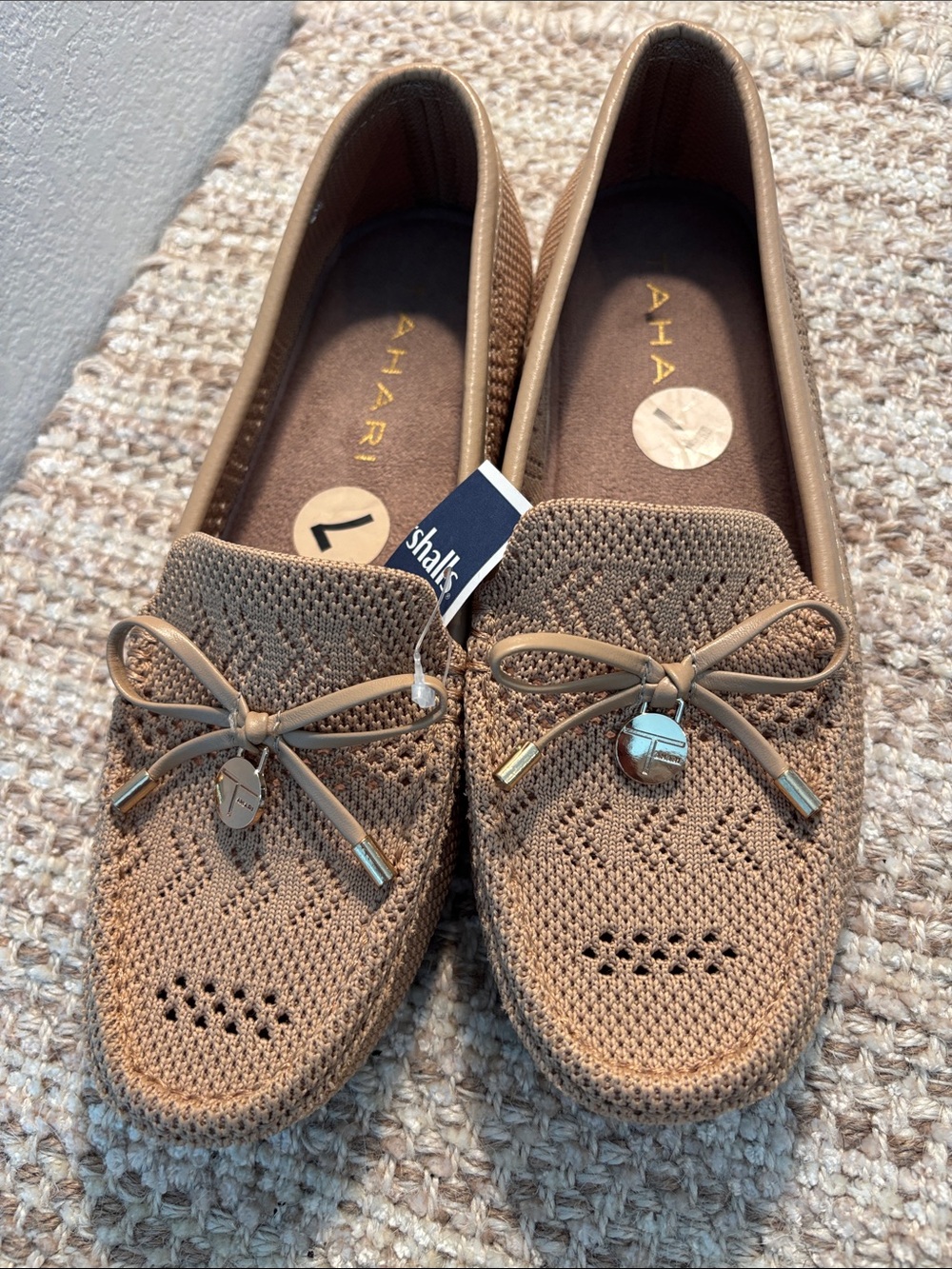 Tahari Taupe Knit Bow Loafers